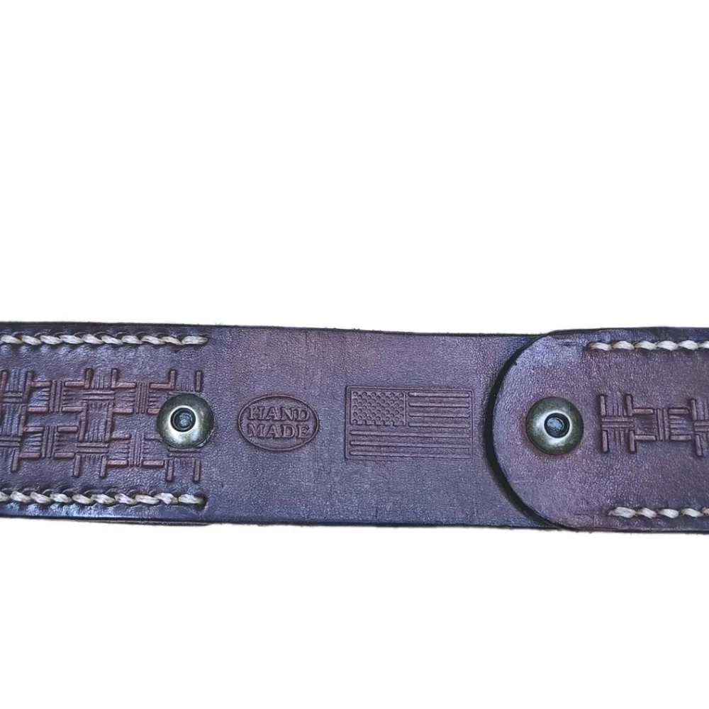 Vintage Western Texan Ranger Leather Belt Sq Brass Buckle Men 34-42 Width 1.5